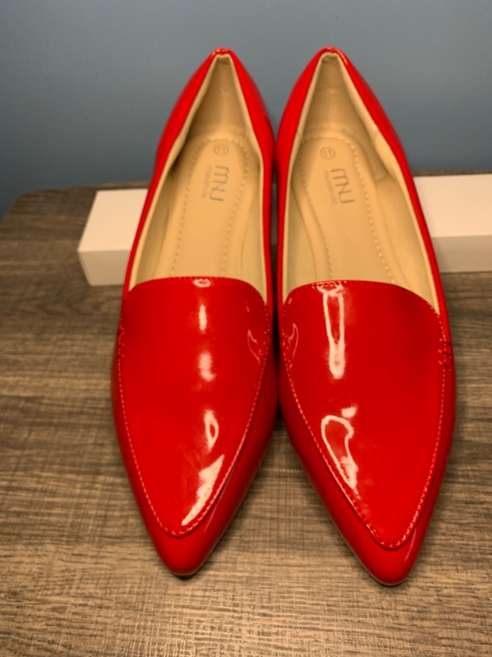 Musshoe Red patent pointed flats